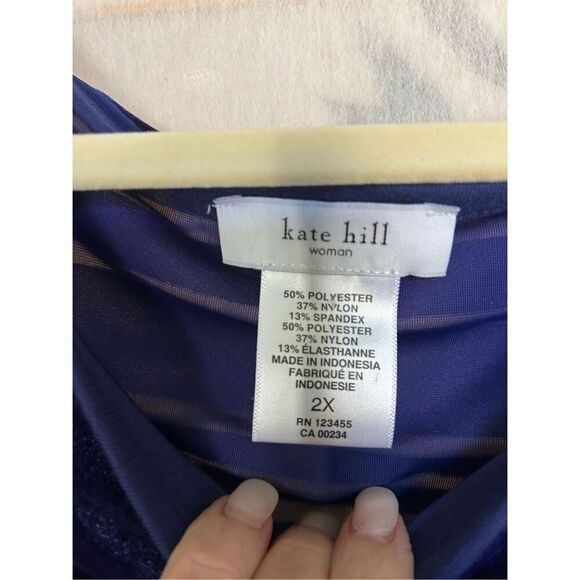 Kate Hill Woman 2X Velvet Burnout Stripe Blouse Blue Sheer Plus Size Top - Picture 3 of 6